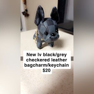 Louis Vuitton Black and Gray Checkered Leather Bag Charm Keychain